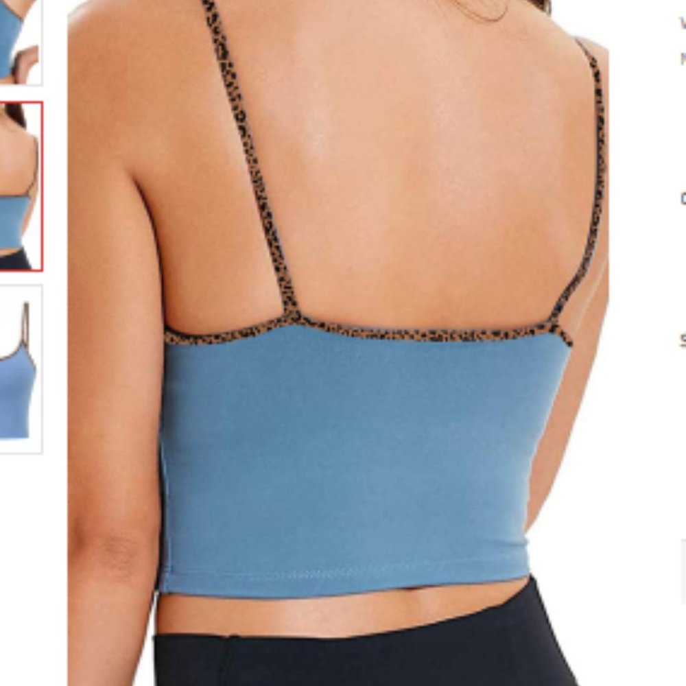 Blue Sports Bra With Leopard Trim - Picture 2 of 5